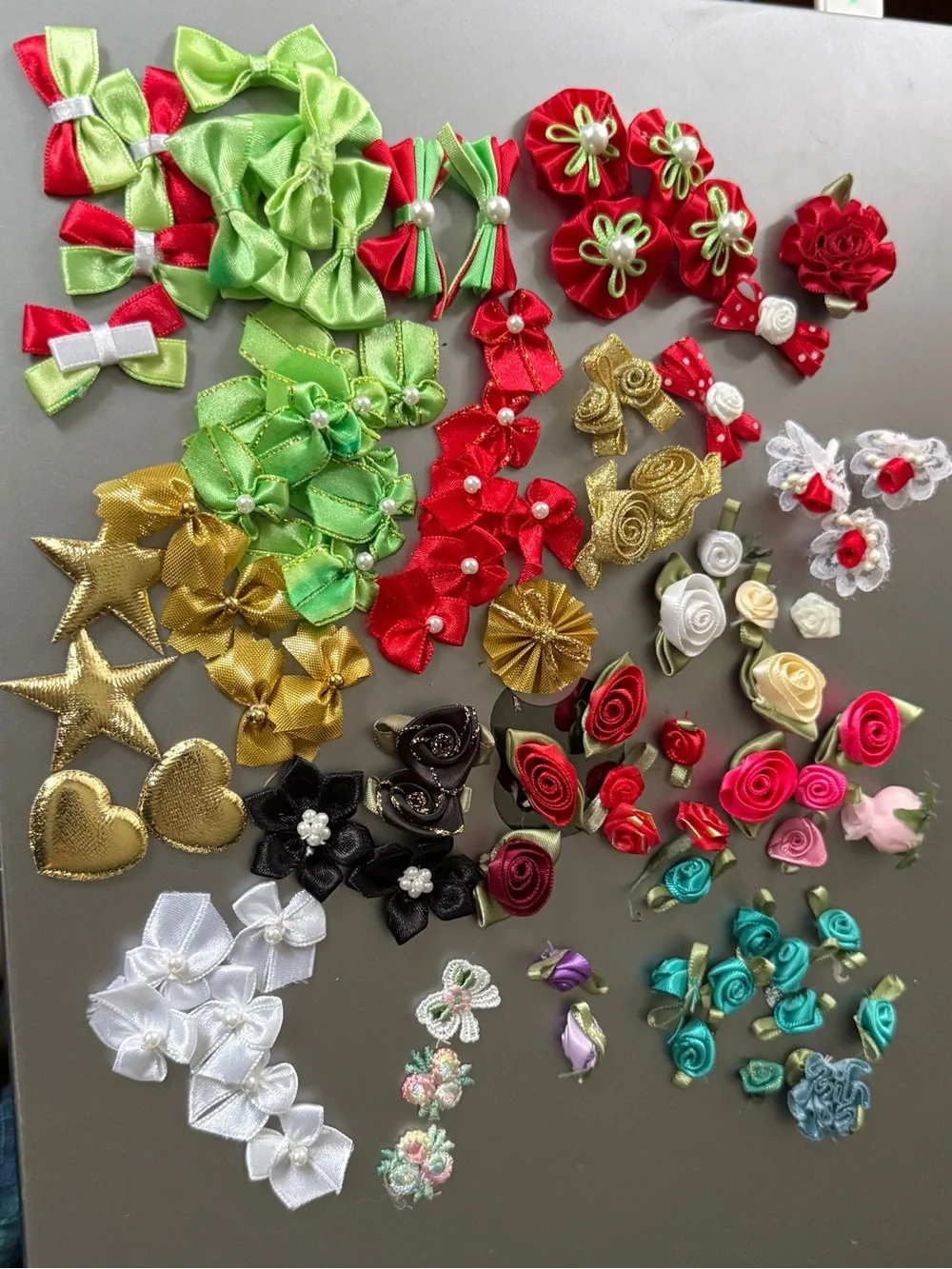 Vintage Satin Ribbon Rose Bow Craft Embellishment Lot